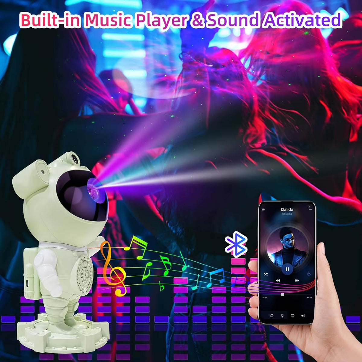 Astronaut Galaxy Projector Lamp - Star Projector Light, Bluetooth Speaker, Star and Moon Galaxy Lights for Bedroom with Remote