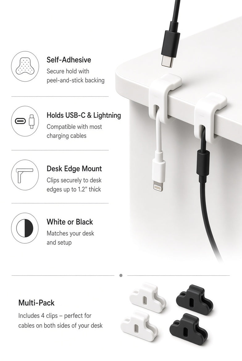 Desktop Cable Organizer Clips - organized workspace setup