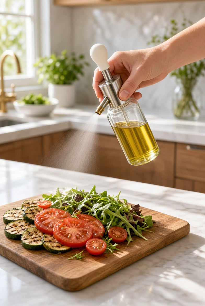 Premium Glass Oil Sprayer - in use while cooking